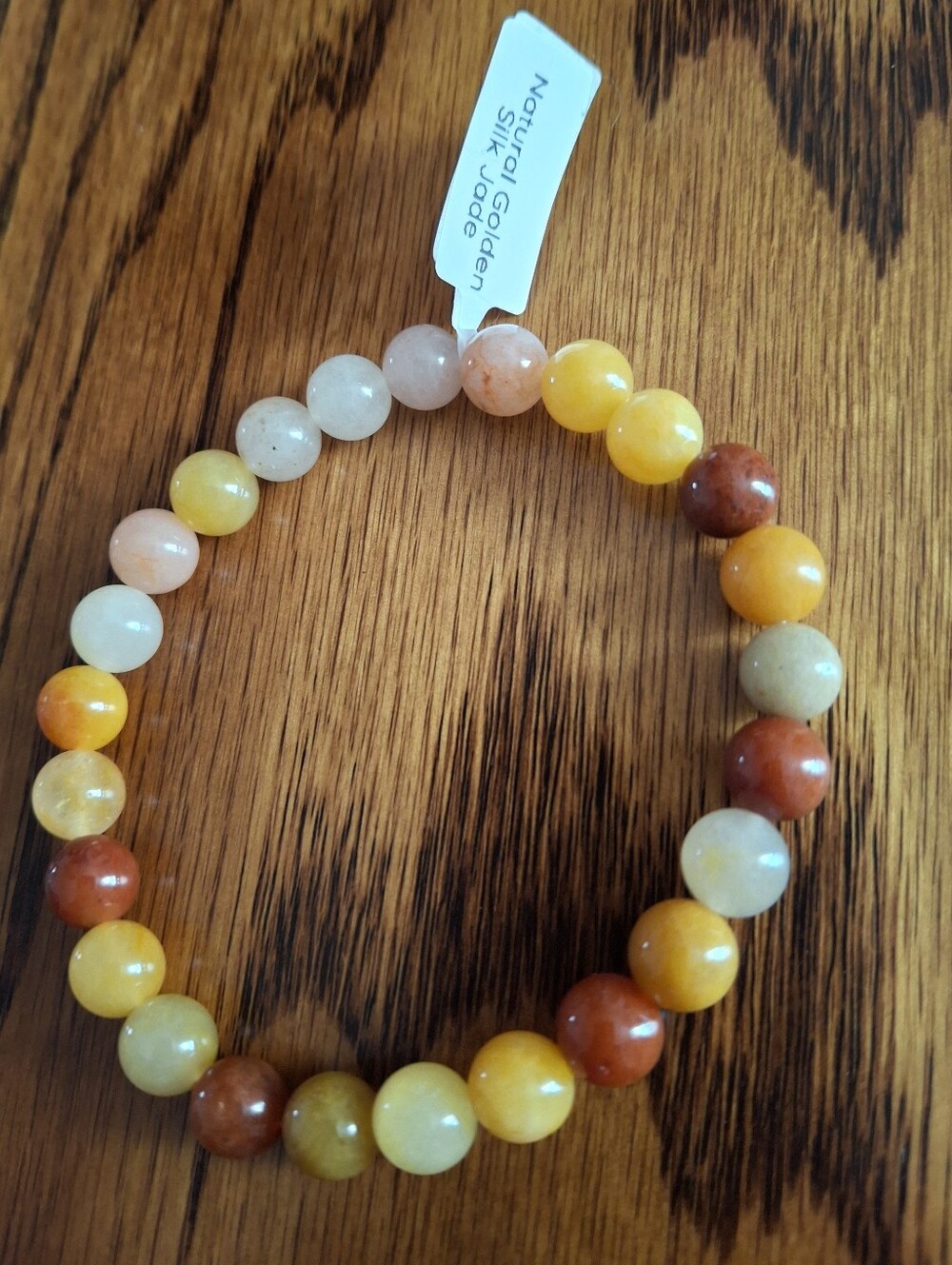 Natural Golden Silk Jade Stone Beaded Stretch Bracelet Handmade